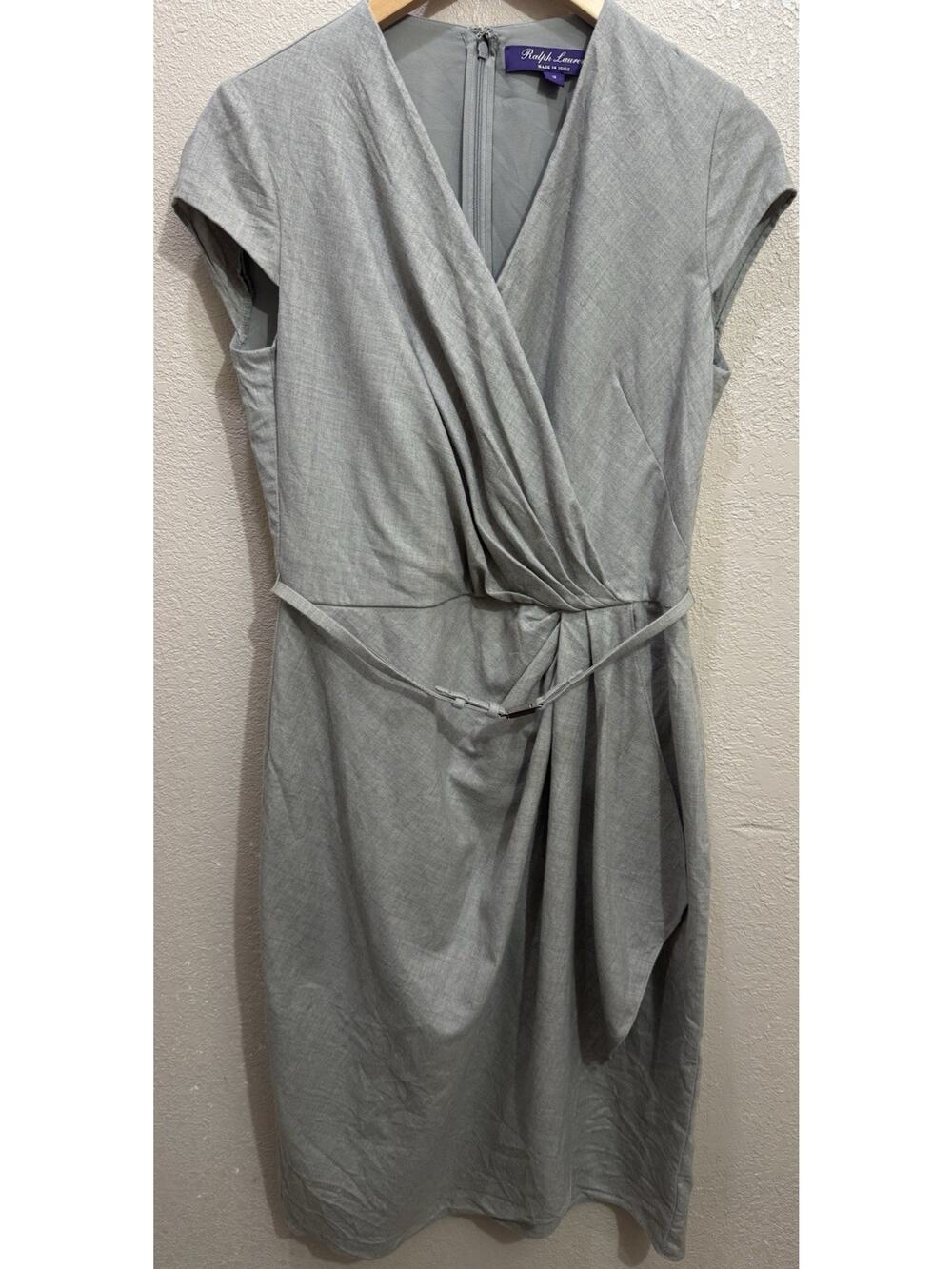 Ralph Lauren Purple Label Draped Dress Women's Gray Wool Sleeveless Size 12